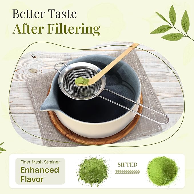 Matcha Whisk Set,includes Matcha Bowl,Matcha Whisk and Holder by Bamboo, Spout, Matcha Sifter Strainer Spoon Scoop Chasen Holder Towel- Perfect Japanese Matcha Set(8 Pcs Pink)
