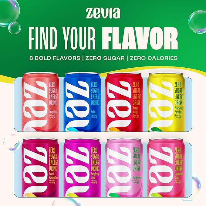 Zevia Zero Sugar Energy Drink, Pineapple Paradise, 12 oz Cans (12-Pack) – Naturally Sweetened, Non-GMO Project Verified, Gluten-Free, Vegan