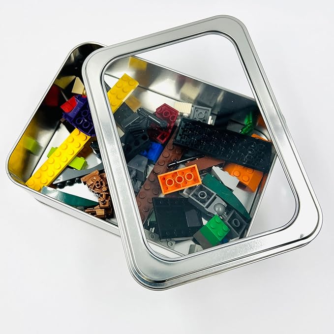 Silver Rectangular Tin Container With Clear Lid, Single Piece Multipurpose Tin, Festive Tin Box for Gift Giving, Cookies, Stationery & More - 7.25 x 5.25 x 2.25 Inches