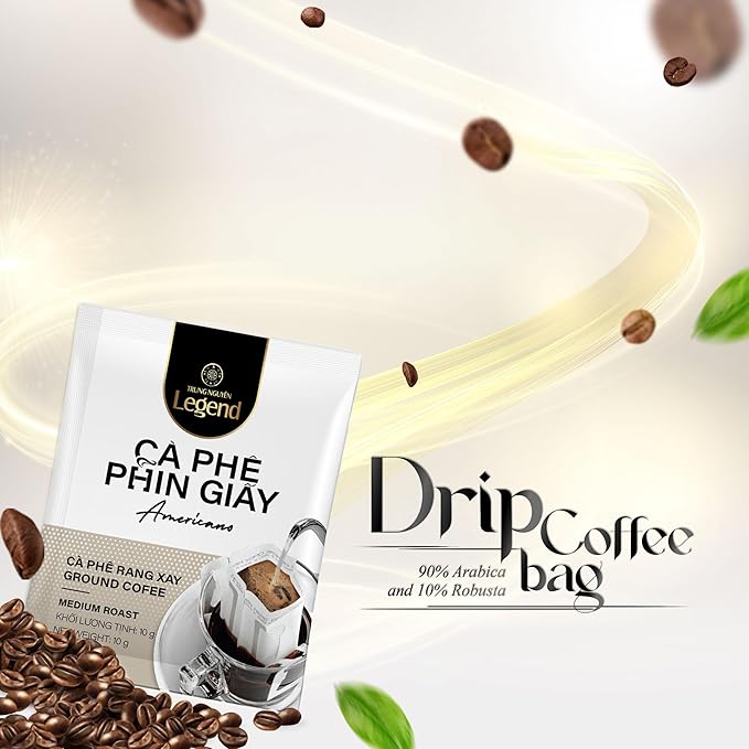 TRUNG NGUYEN LEGEND VIETNAMESE BLEND Signature Hand Drip Coffee Bag, Single-Served Pour Over, Portable Filter Bag for Travelling & Camping, Energy Blend with Rich Flavorful Taste (10 Packets/Box)