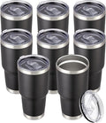 30 oz Tumbler with Lid Stainless Steel Tumblers Bulk Vacuum Insulated Cup Reusable Powder Coated Travel Mug Double Wall Leak Proof Cups Keep Cold Drinks for 12 Hours Black, Set of 8