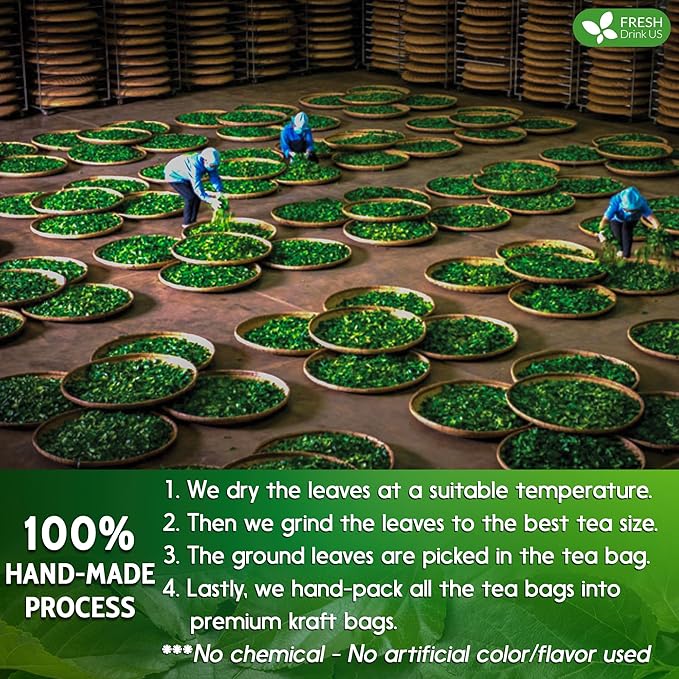 FreshDrinkUS, Premium 50 Mulberry Leaf Tea Bags, 100% Natural & Pure from Mulberry Leaves. Herbal Tea. Made with Natural Material Tea Bags. No Sugar, No Caffeine, No Gluten, Vegan.