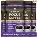 VitaCup Focus Mushroom Coffee Grounds, with Lions Mane, Chaga, B Vitamins, D3, Boost Focus, Immunity, Memory & Clarity, Medium Dark Roast, Bold & Smooth 100% Arabica Specialty, 6 bags, 10oz each