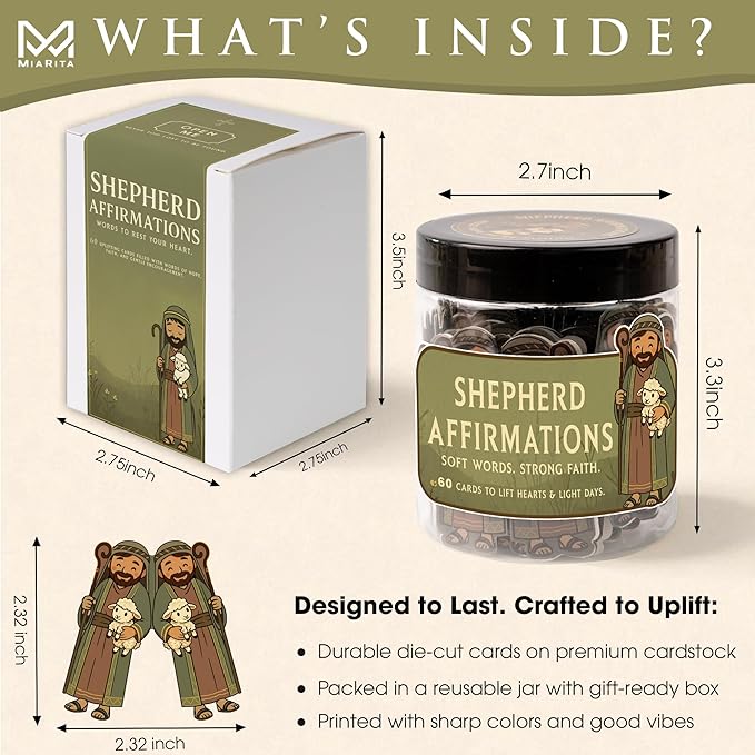 Shepherd Affirmations Jar – Christian Faith & Encouragement Jar with 60 Inspirational Messages, Religious Christmas Gifts for Women, Men, Pastor Appreciation or Spiritual Comfort Gifts, Christian Home Decor