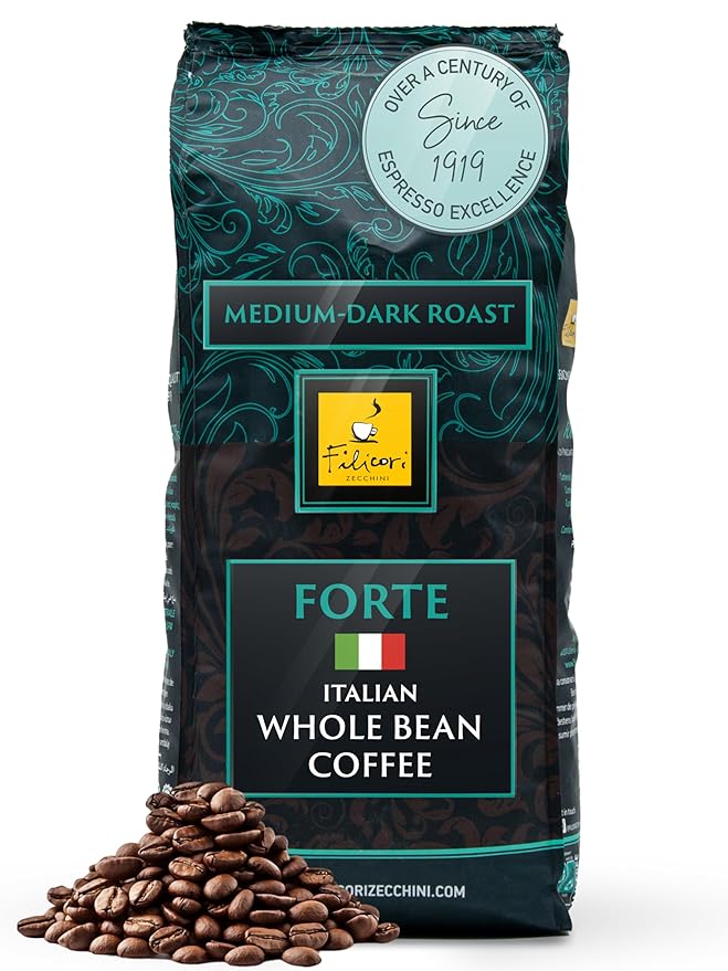 Filicori Zecchini Italian Espresso Beans – Whole Bean Coffee, Bold Dark Roast Arabica & Robusta Blend – Slow Roasted – Forte 2.2lb Bag