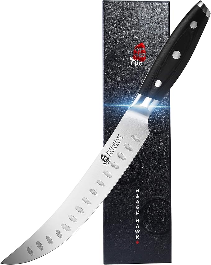 TUO Butcher Knife, 8 inch Meat Cleaver Scimitar Breaking Curved Slicing Carving Knife German HC Steel with Full Tang Pakkawood Handle, Kitchen Knife for Home and Restaurant