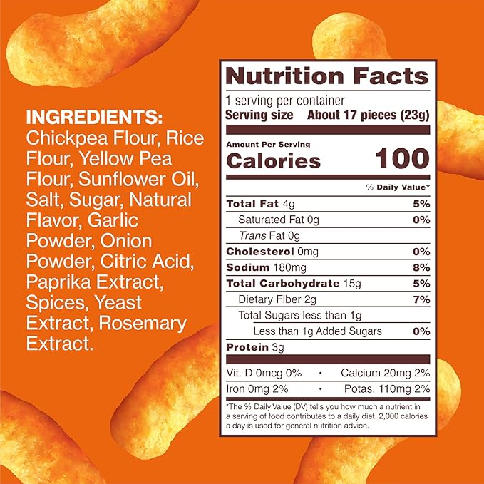 Hippeas Chickpea Puffs, Vegan Nacho Vibes, 0.8 Ounce (Pack of 18), 3g Protein, 2g Fiber, Vegan, Gluten-Free, Crunchy, Plant Protein Snacks
