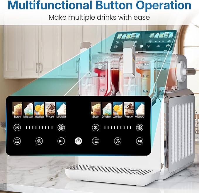 Dual-Tank Frozen Drink & Slushie Machine: 169oz Capacity Slush Maker with Rapid Chill Technology, 5 Beverage Modes, Self-Cleaning Function, ETL Certified, White