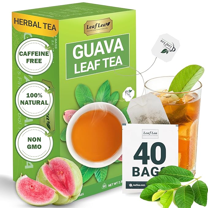 LeafLea Guava Leaf Tea, 40 Individually Wrapped Tea Bags, Made from 100% Natural Guava Leaves (Hojas De Guayaba), Supports Digestion & Wellness, Caffeine-Free, Sugar-Free, Vegan, Non-GMO