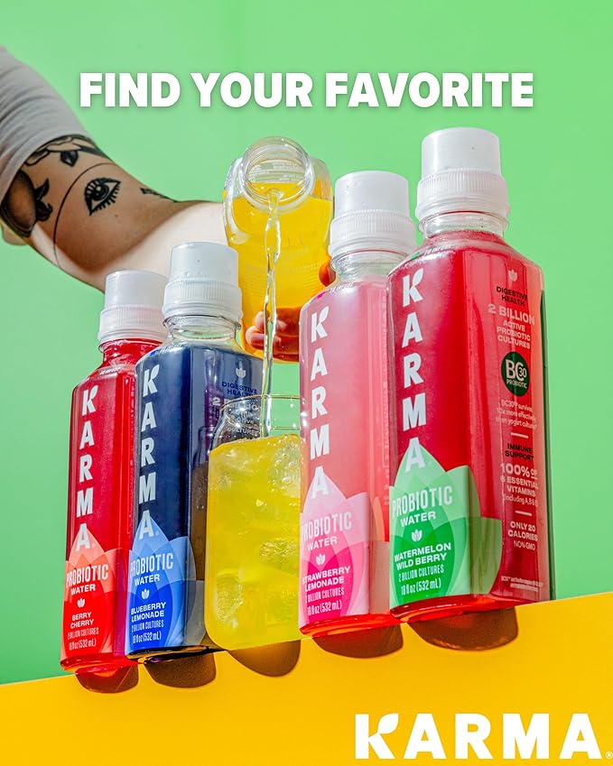 Karma Probiotic Water - 12 Pack, Watermelon Wild Berry Drink - Immune & Gut Health Support