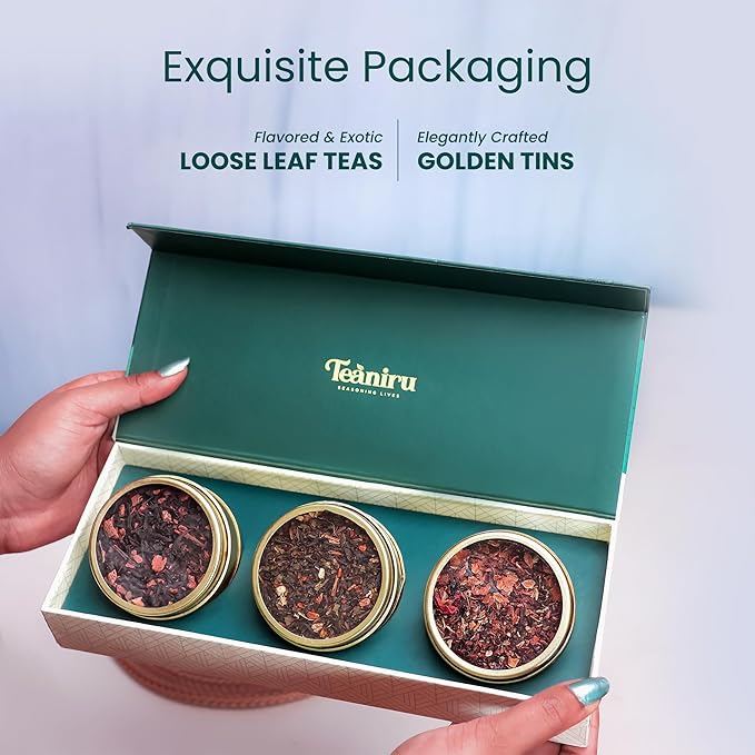 Teaniru, Novelty Tea Collection – Pack of 200 | Loose Leaf Tea Sampler Gift | 3 Flavored Tea - Black, Herbal & Green Tea | Loose Leaf Tea Gift Set for Corporate Gifting