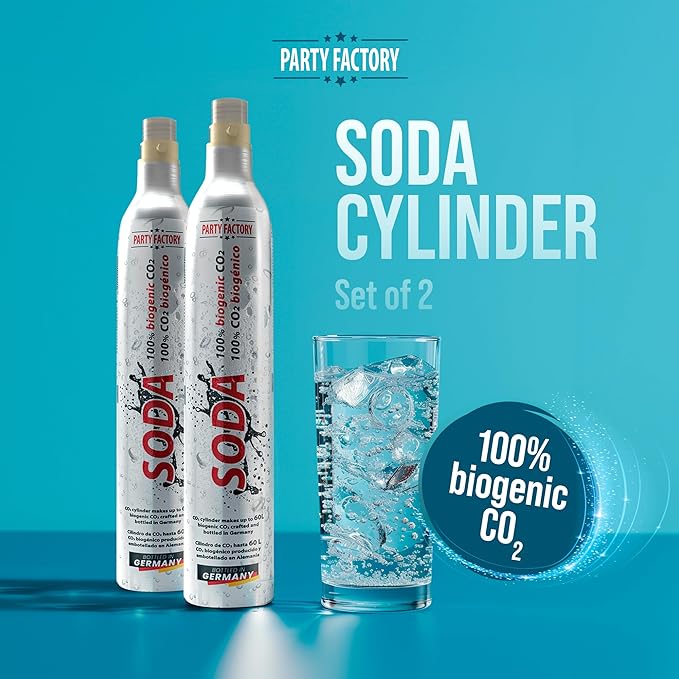 Party Factory Universal 2x 16.6 oz soda cylinder for all standard soda makers, 450g carbon dioxide, CO2 cylinder for SodaStream