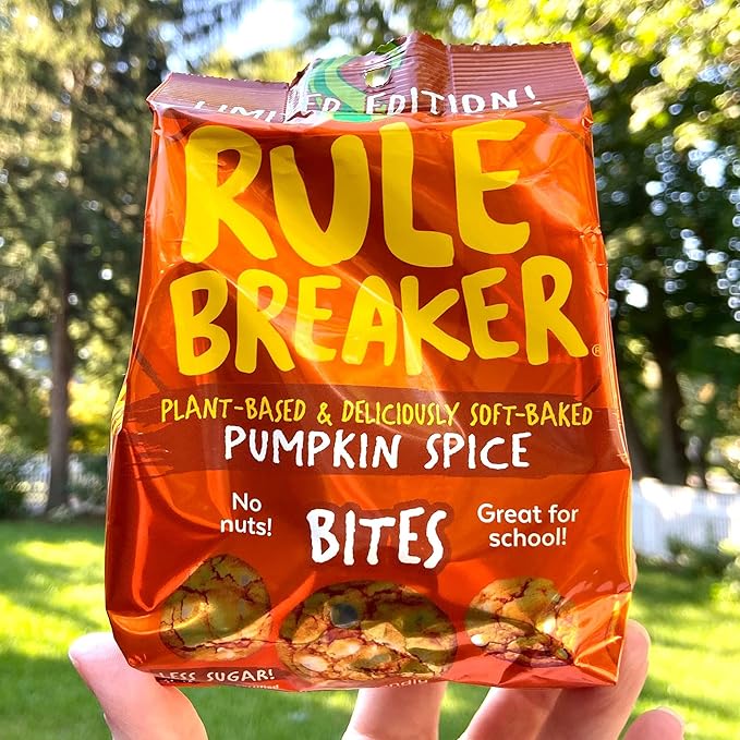 Rule Breaker Vegan & Gluten-Free Cookies | Pumpkin Spice Bites | Plant-Based, Dairy, Nut, Soy, Allergen Free, Kosher | Soft-Baked School Snacks for Kids and Adults | Better-For-You Bites (Pack of 12)