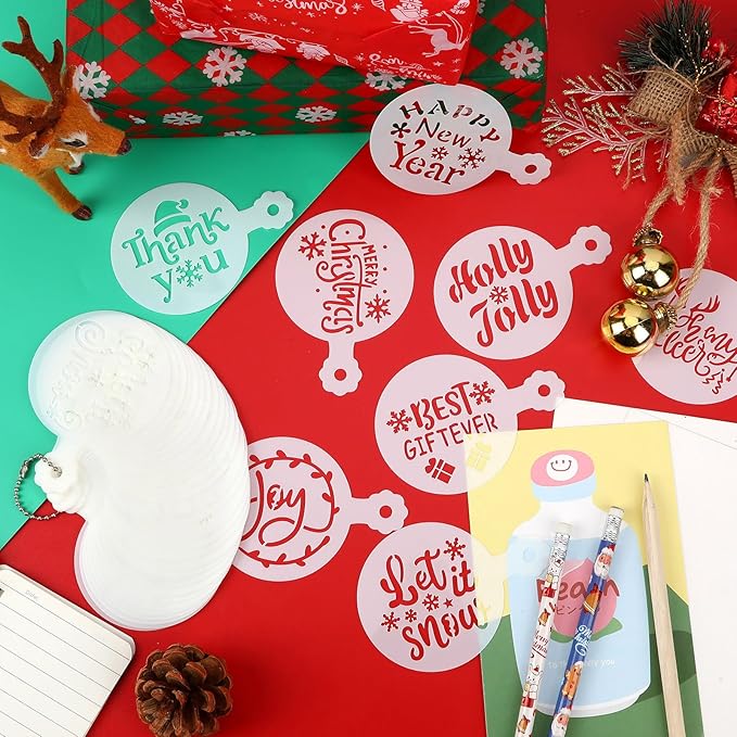 JULBEAR 36 Pieces Reusable Christmas Cake Stencils Templates Molds Tools for Christmas Holiday New Year Cookies Baking Painting Dessert Coffee Decoration