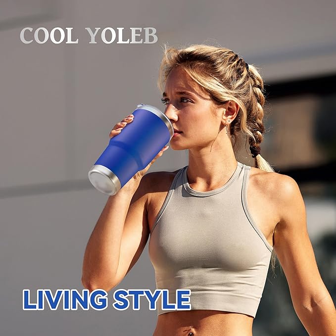 30 oz Tumbler with Lid Stainless Steel Tumblers Bulk Vacuum Insulated Cup Reusable Powder Coated Travel Mug Double Wall Leak Proof Cups Keep Cold Drinks for 12 Hours Blue, Set of 4