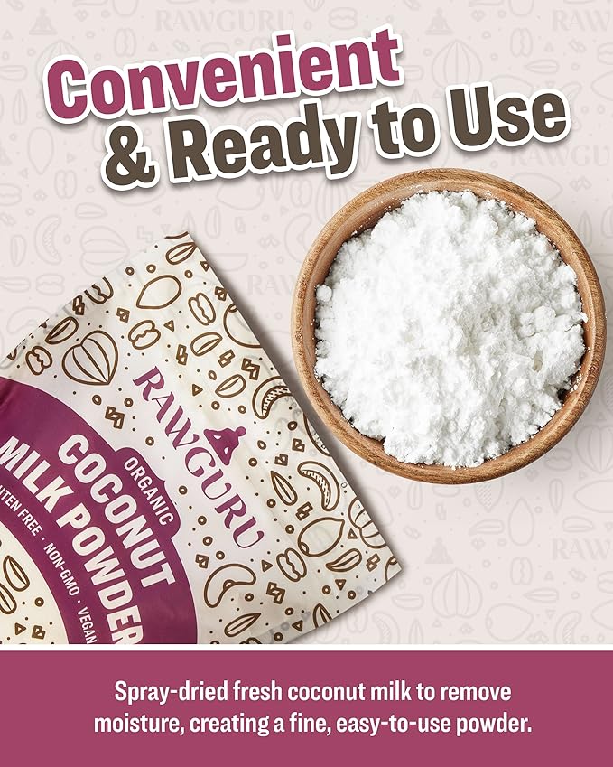 RawGuru Organic Coconut Milk Powder - Vegan & Nutrient-Dense Powder with Iron & Potassium - Rich & Creamy Organic Milk for Drinking or Baking - 80 oz, Pack of 1