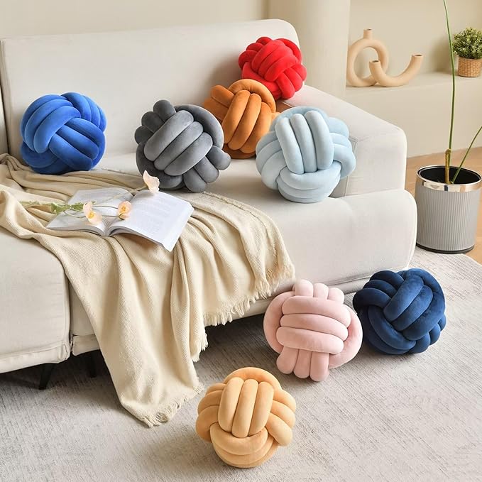 Decorative Throw Knot Pillow Ball for Home Chair Sofa Aesthetic Round Velvet Knotted Pillow Cushion (Dusty Pink, 11 inches)