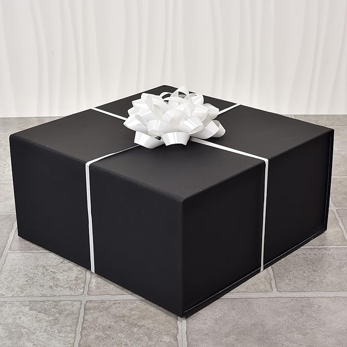 Prime Line Packaging Christmas Gift Boxes with Lids, Holiday Gift Boxes for Presents, Medium Black Gift Box, Collapsible for Wrapping, Birthdays, Weddings, Bulk, 10x10x5, 15 Pack