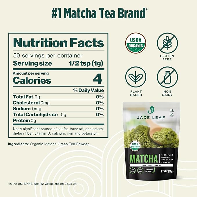 Jade Leaf Matcha Organic Premium Ceremonial Grade Matcha Green Tea Powder - Japanese - Culinary, Ingredient, Ceremonial Barista Teahouse, Latte, Collagen, 16 Ounce (Pack of 1), Ingredient