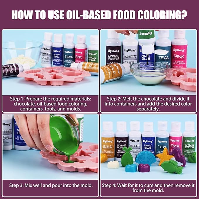 Oil Based Food Coloring for Chocolate - 50ml Incense Purple Upgraded Edible Oil Based Food Dye for Cake Decorating, Baking, Candy Melts, Cookie, Icing Frosting, Fondant, Meringues - 1.69 Fl.Oz Bottles