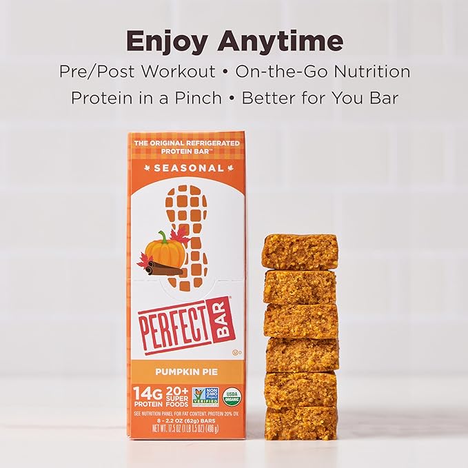 Perfect Bar, Pumpkin Pie Protein Bar, High Protein, Organic, Gluten Free, Soy Free, Non GMO, No Sugar Alcohols, 2.2 Ounce Bar, 24 Count