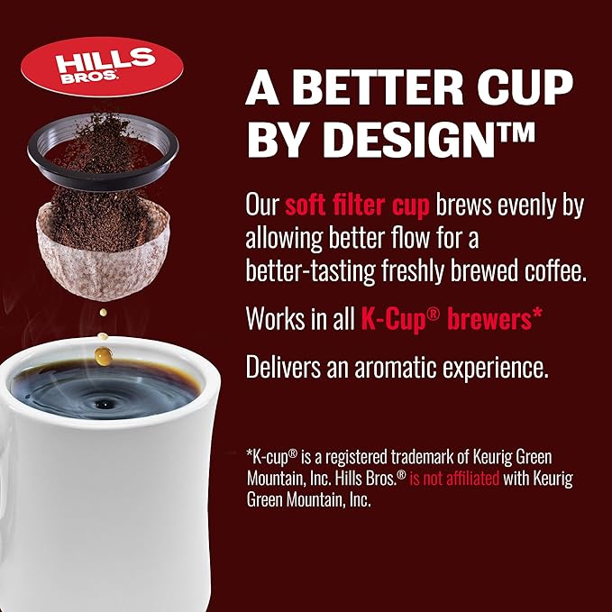 Hills Bros Single Serve Coffee Pods, 100% Colombian Ground Coffee, Medium Roast, 12 Count – Keurig Compatible, Roasted 100% Arabica Beans, Smooth Balanced Flavor
