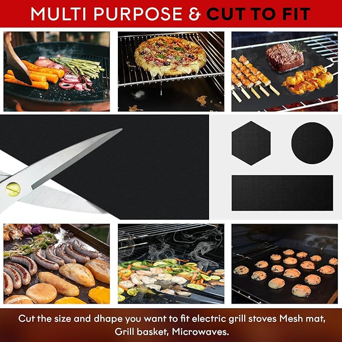 BBQ Grill Mat Set of 3-100% Nonstick Large Grilling Sheets - Heavy Duty Cooking Mats for Outdoor Grill Charcoal, Gas or Electric - Reusable, Extra Thick and Easy to Clean - 15.75 x 13