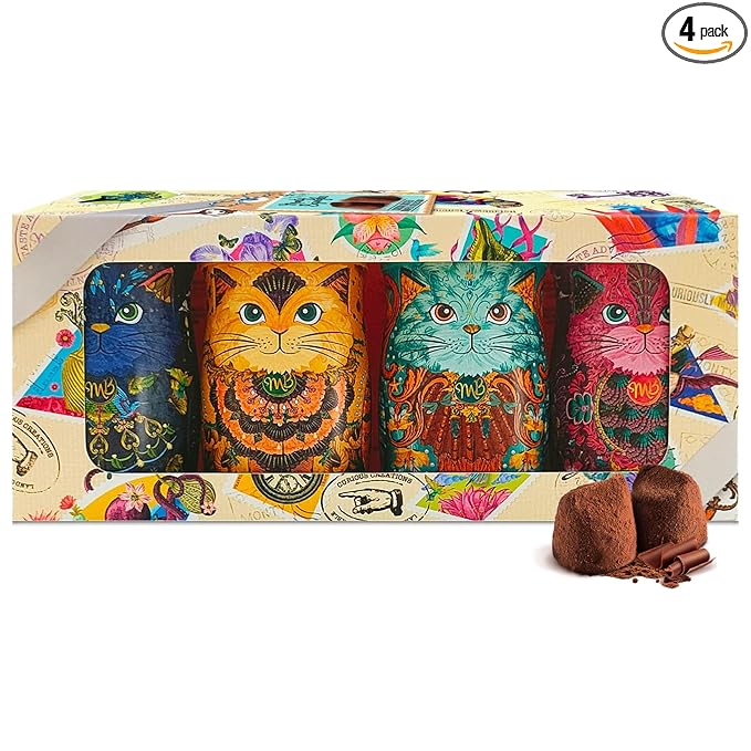 Monty Bojangles Kit-Tins Cocoa Dusted Chocolate Truffles Gift Set (4 x 1.27oz) Four Flavors In One, Luxury Chocolatey Truffles - Collectable Cat Tins, Chocolate Gift Box With Bespoke Design