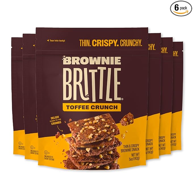 Brownie Brittle – Toffee Crunch Thin and Crispy Sweet Snacks (Pack of 6, 5 oz), Rich Gourmet Brownie Bites Dessert