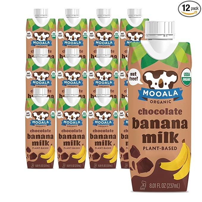 Mooala - Organic Chocolate Bananamilk, Lunchbox Friendly, Shelf-Stable, Non-Dairy, Nut-Free, Plant-Based Beverage, On the Go 12 Pack