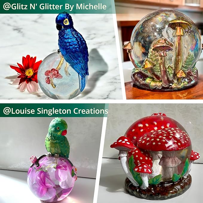 LET’S Resin Crystal Ball Resin Molds, Crystal Orb Decorative Statue Silicone Molds with Mushroom Stand and Bird Figurine,3D Sphere Epoxy Resin Molds for DIY Tabletop Decor, Housewarming Gifts