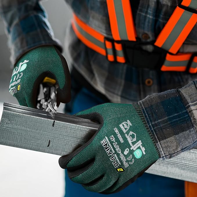DULFINE ANSI A4 Cut Resistant Work Gloves for Men,6 Pairs Pack.Touchscreen Micro Nitrile Coated,Anti-Slip & Durable for Construction, Wood Cutting,Glass Factory Industrial Use(XX-Large)