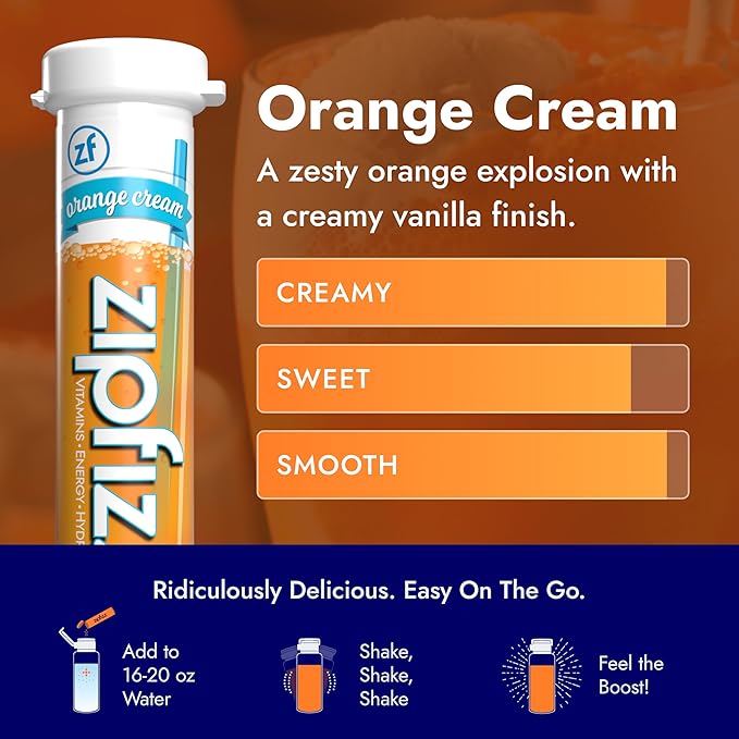 Zipfizz Daily Energy Drink Powder, Orange Cream, 20 Pack | 3-in-1 Sustained Energy, Rapid Hydration, and Essential Vitamins | Sugar-Free | Electrolyte Powder | Contains Vitamin B-12 & Antioxidants