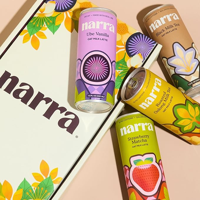 Narra, Oat Milk Tea Latte - Black Tea, Natural Caffeine & L-Theanine, Organic Oat Milk, MCT Oil, Vegan, Dairy Free, No Refined Sugar, Non-GMO, 7.5 Fl Oz (12 Pack)