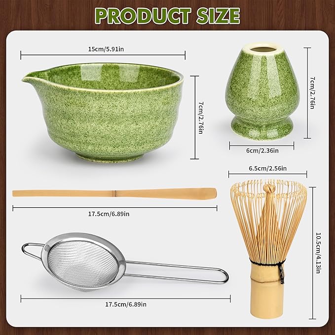 Matcha Whisk Set-Japanese Matcha Tea Kit includes Matcha Bowl with Spout,Matcha Whisk,Holder,Scoop,Sifter,Matcha Set for Making Matcha Latte,Tea Ceremony,Gifts for Family for Christmas Birthday