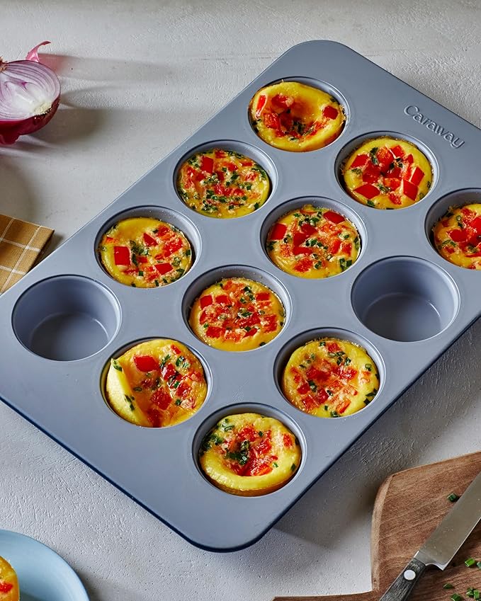 Caraway Non-Stick Ceramic 12-Cup Muffin Pan Duo - Naturally Slick Ceramic Coating - Non-Toxic, PTFE & PFOA Free - Perfect for Cupcakes, Muffins, and More - White