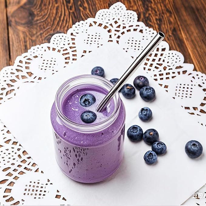 Metal Smoothie Straws Reusable, 0.4'' Extra Wide Stainless Steel Drinking Straws for Milkshake, Smoothie, Thick Beverages, Cleaning Brush