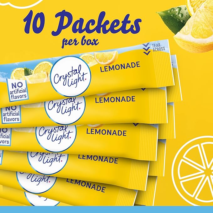 Crystal Light Lemonade Naturally Flavored Powdered Drink Mix, 120 ct Pack, 12 Boxes of 10 On-the-Go-Packets