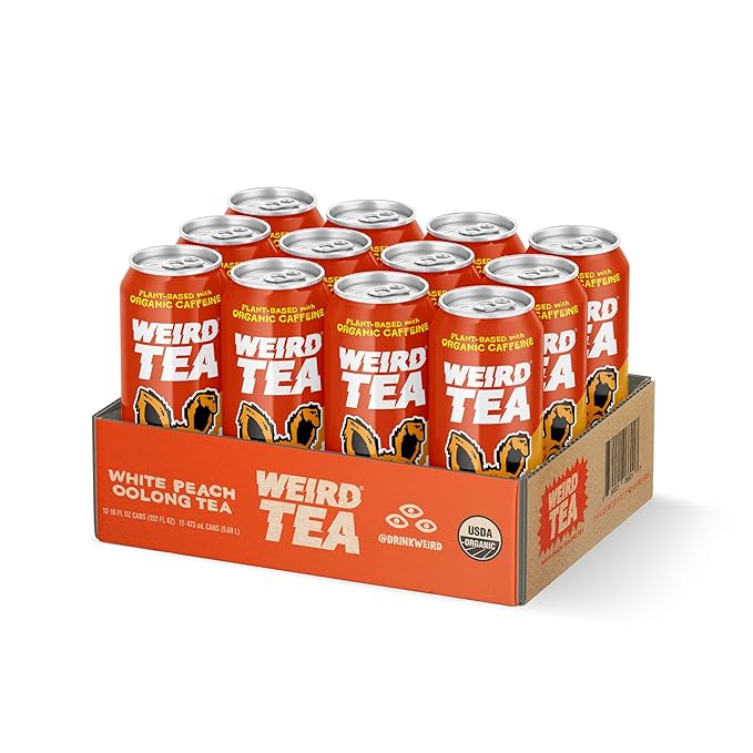 Drink Weird Organic White Peach Oolong Tea – 16oz Cans, 160mg Organic Caffeine, Pack of 12 – A Refreshing Energy Drink Alternative