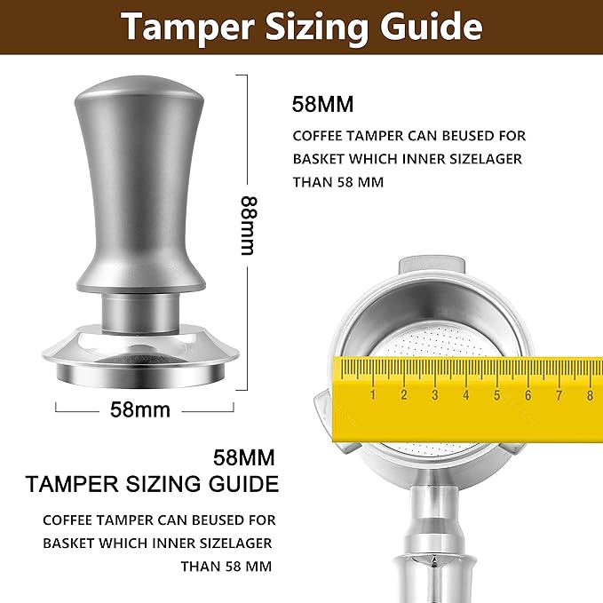 K COOL Espresso Hand Tamper, Premium Barista Coffee Tamper with Calibrated Spring, Stainless Steel Base Tamper Compatible with Espresso Machine Rancilio, Gaggia Bottomless Portafilter (58mm, Silver)