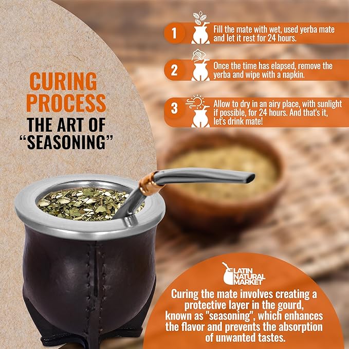 Authentic Artisan Yerba Mate Gift Set – Handmade 5.5" Natural Calabash Gourd with Leather Cover + Stainless Steel Bombilla – Traditional Argentine Kit (Gift Ready)
