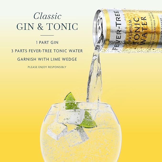 Fever-Tree Tonic Water - Premium Quality Mixer - Refreshing Beverage for Cocktails & Mocktails. Naturally Sourced Ingredients, No Artificial Sweeteners or Colors - 5.1 Fl Oz Cans - Pack of 24
