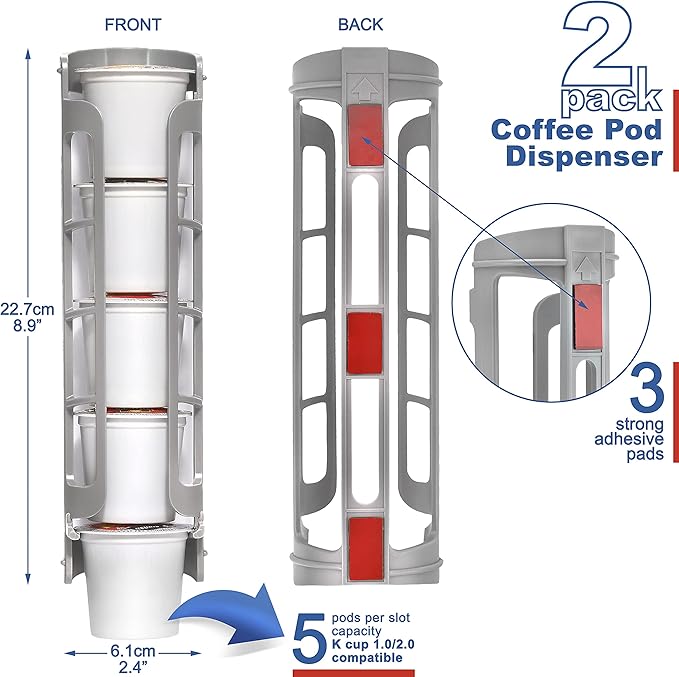 STORAGENIE Coffee Pod Holder Side Mount K Cup Pods Dispenser compatible with Keurig Coffee Makers, Perfect for Small Counters