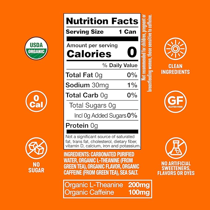 ARDOR ENERGY Sparkling Water with 100mg Natural Caffeine & 200mg L-Theanine from Organic Green Tea for Smooth Energy & Focus | Healthy Energy Drink | No Sugar, Zero Calories, Vegan, Gluten-Free | Tropical Mango (Pack of 12, 12oz cans)