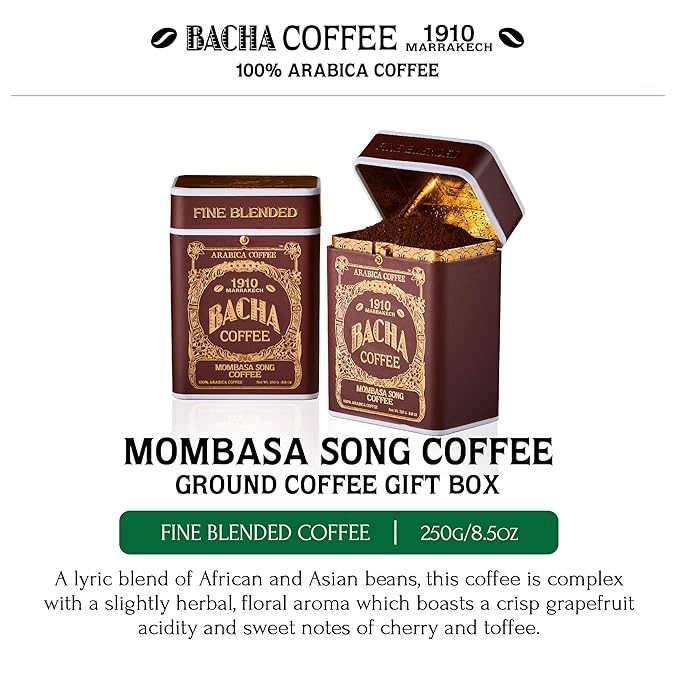 Bacha Coffee | Mombasa Song Fine Blended Signature Nomad Collection, 100% Arabica Specialty Coffee, Ground Beans, Medium Roast, 250g