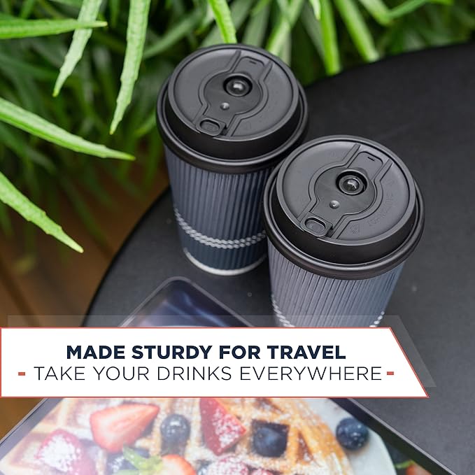 Disposable Coffee Cups With Lids - 12 oz To Go Coffee Cup With Lid (80 Set). Durable Togo Travel Paper Hot Cups Insulated For Hot and Cold Beverage Drinks, No Sleeves Needed (Dusk Grey)