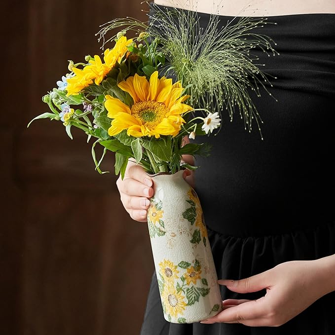 Autumn Ceramic Vase Set of 3, Farmhouse Decor Home Ceramic Vases for Your Kitchen Bedroom Living Room Bathroom & Shelf Centerpiece Table Decorations (H 9.5" + H7.7 + H5.9)