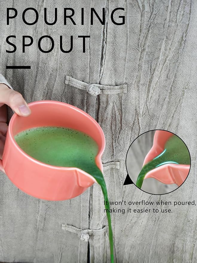 Artcome Premium Matcha Tool Set – Includes Matcha Bowl with Pouring Spout, Whisk, Whisk Holder, Tea Scoop & Matcha Manual - Pink