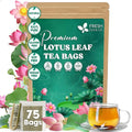 FreshDrinkUS, Premium 75 Lotus Leaf Tea Bags, 100% Natural & Pure from Lotus Leaves. Loose Leaf Lotus Herbal Tea. Made with Eco-Conscious Tea Bags. No Sugar, No Caffeine, No Gluten, Vegan.