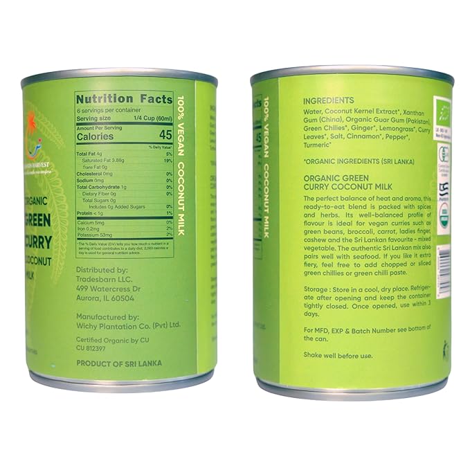 Islands Harvest Organic Green Curry Coconut Milk Pack of 12 - Vegan, Kosher, Halal, Non-Gmo, Usda Organic Green Curry - No Added Artificial Flavors, Colors & Preservatives